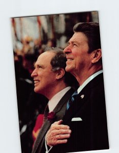 Postcard President Ronald Reagan with Canada Prime Minister Trudeau in Canada