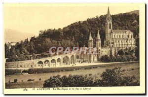 Old Postcard Lourdes Basilica and the Iron Horse