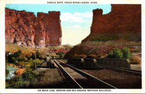 Denver Rio Grande Railroad Castle Gate Price River Canyon Utah Postcard