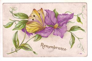 Butterfly on Flower, Remembrance, Used 1908