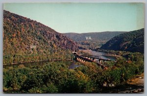 Postcard Harpers Ferry West Virginia c1950s Where Two Rivers & Three States Meet