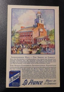Mint USA Advertising Postcard La France Soap Cleaning Additive Independence Hall