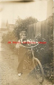 Unknown Location, RPPC, Young Girl with her Bicycle