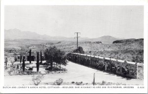 Postcard AZ Kingman Dutch & Johnny's Akron Hotel Cottages Boulder Dam 1940s V195