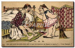 Postcard Old Humor Who that had its last night cooked (alcohol woman)