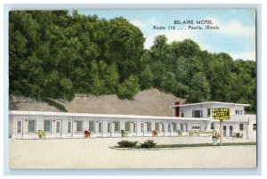 1954 Bel-Aire Motel Sign Roadside Peoria Illinois IL Posted Vintage Postcard