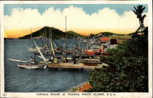 St Thomas Virgin Islands VI Tortola Wharf Sailboats Sailing Vintage Postcard