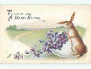 Pre-Linen Easter CUTE BUNNY RABBIT WITH EGG FULL OF FLOWERS AB3467