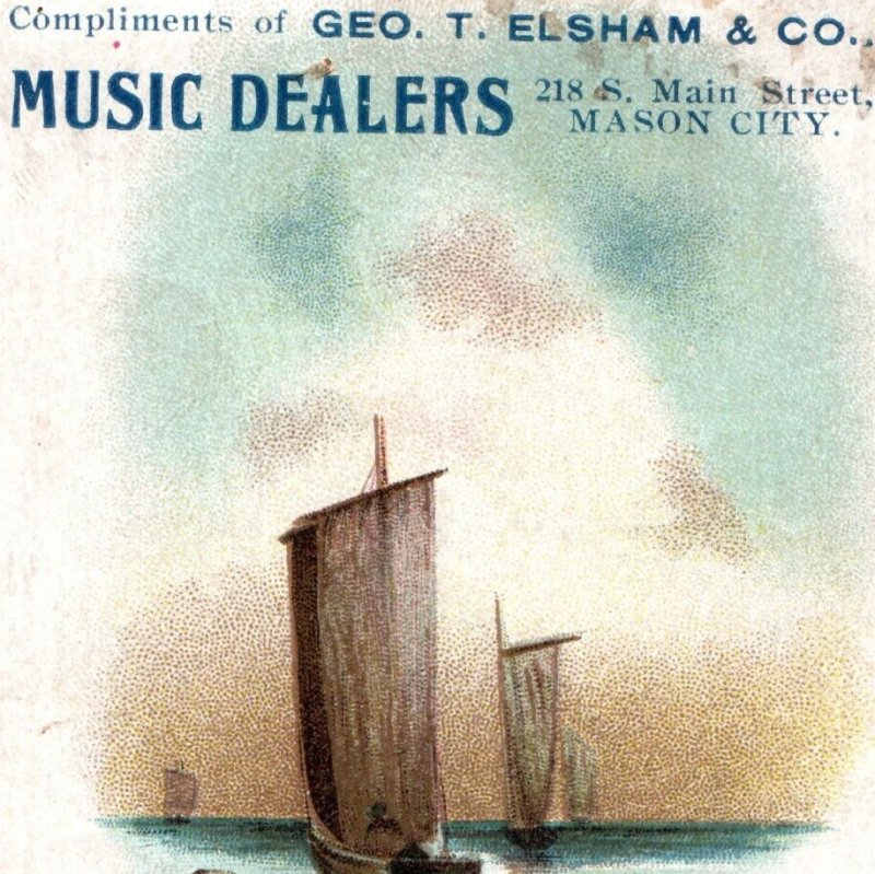 c1880s Mason City, IA Geo T Elsham Music Dealer Store Trade Card Piano Organ C48