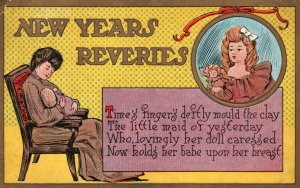 Vintage Postcard New Years Reveries Time's Fingers Deftly Mould The Clay Comic