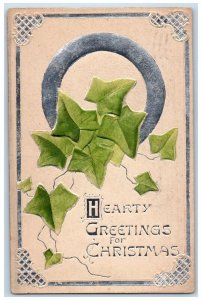 1909 Christmas Greetings Horseshoe Leaf South Bend Indiana IN Embossed Postcard 