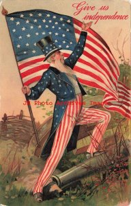 July 4th, PFB Gelatin No 8255-1, Uncle Sam with Flag, Give Us Independence