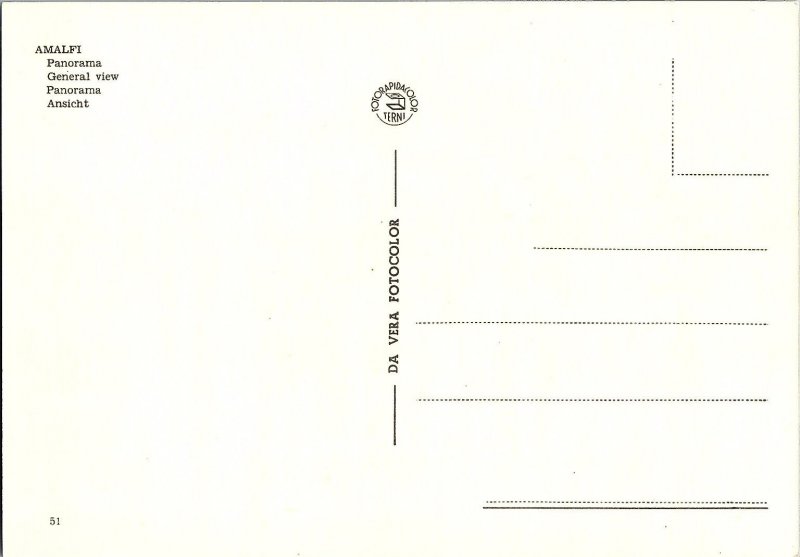 Panoramic View Amalfi Italy 1960s Continental Postcard