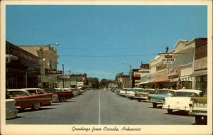 Osceola Arkansas AR Classic 1960s Cars Street Scene Vintage Postcard