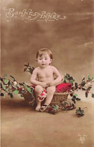 Bonne Annee Naked baby Child, People Photo Writing on back 