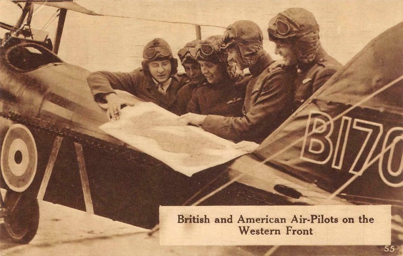 British & American Air-Pilots Western Front Military WWI c1910s Vintage Postcard
