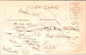 Easter Greetings, Embossed Cupids on an Egg c1908 Vintage Postcard Y35