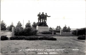 RPPC Lumberman's Monument Statue Oscoda MI Vintage Postcard V79