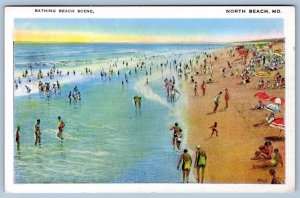 1938 NORTH BEACH MARYLAND MD BATHING BEACH SCENE POSTCARD