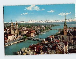 Postcard View of the city and the Alps, Zürich, Switzerland