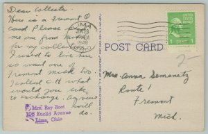 Fremont Ohio~Sandusky County Courthouse~1940s Linen Postcard