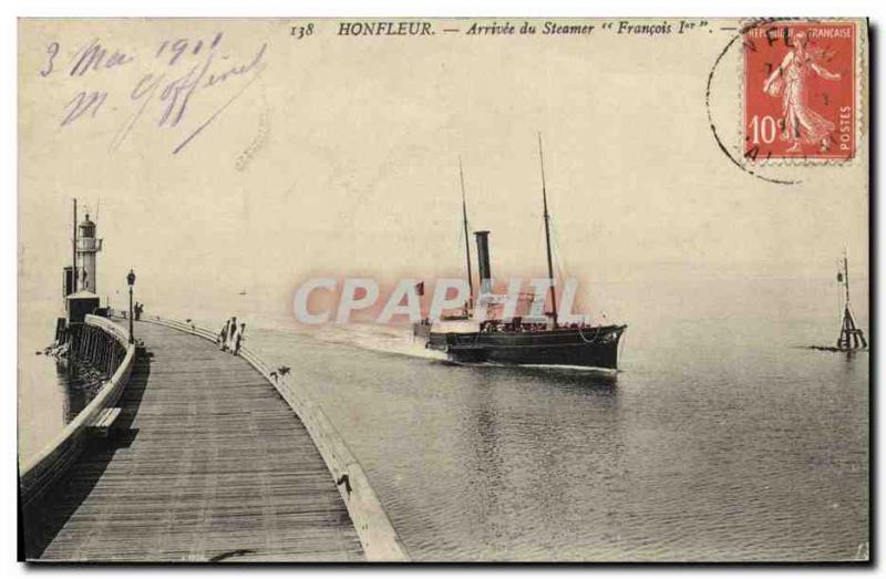 Old Postcard Honfleur Arrival of Steamer Francois I.