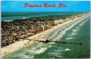 VINTAGE POSTCARD BIRD'S EYE VIEW OF THE PIER AND BEACH AT DAYTONA BEACH 1983