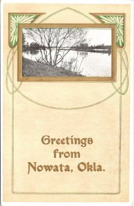 OK, Oklahoma  NOWATA Greetings LAKE SCENE  ca1910's Lightly Embossed Postcard
