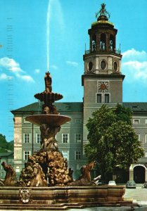 Vintage Postcard Salzburg The Residence Fountain and The Carillon Austria