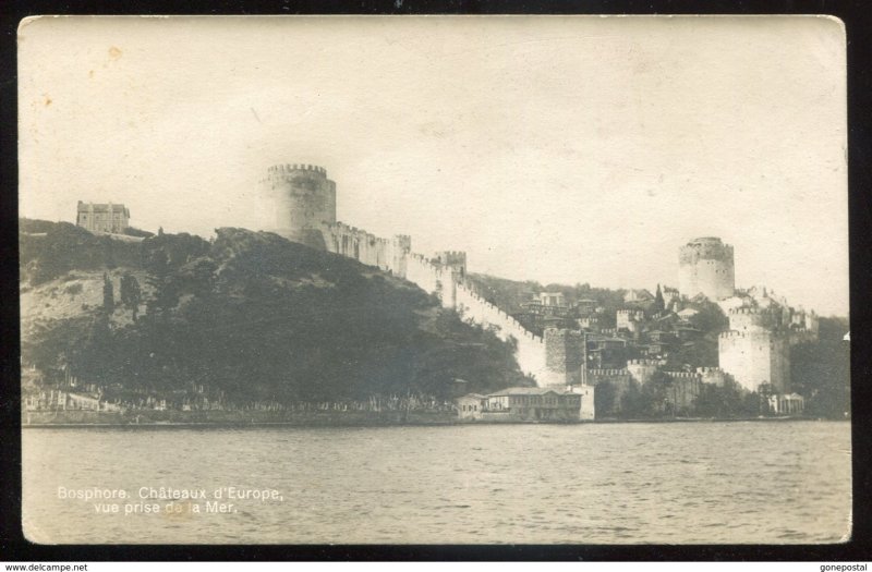 dc993 - TURKEY Bosphorus 1920s View of Castles from Sea. Real Photo Postcard