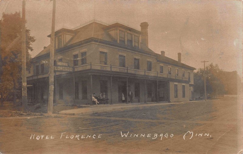 Real Photo Postcard of Hotel Florence in Winnebago, Minnesota~113292