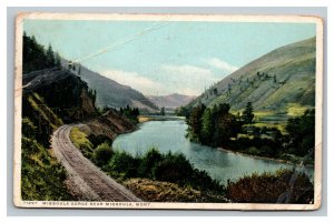 Vintage 1916 Postcard Missoula Gorge River Train Tracks Missoula Montana