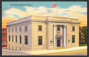 Meriden CT Post Office 1940s-1950s Linen Postcard