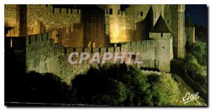 Postcard Modern Cite in Carcassonne Night view the main west entrance