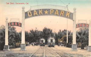 Sacramento California Oak Park Entrance Trolley Postcard AA110308
