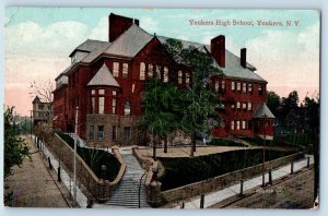 Yonkers New York NY Postcard High School Exterior Building c1909 Vintage Antique