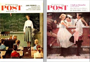 2~4X6 Postcards  NORMAN ROCKWELL Saturday Evening Post Repros TEACHER/AFTER PROM