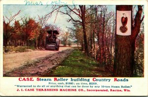 Case Steam Roller Building Country Roads Advertising UNP DB Postcard