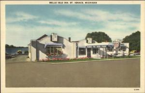 St. Ignace MI Belle Isle Inn Linen Roadside Postcard
