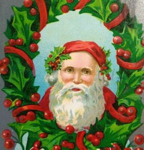 Santa Claus Christmas Wishes Postcard Germany Embossed Original Vintage Antique