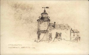 Stonington CT Connecticut Lighthouse Artist Drawn on Real Photo Postcard
