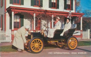 1905 International High Wheeler Car, Ladies, Man Chrome Postcard Unused