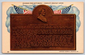 Pennsylvania~Lincolns Gettysburg Address Bronze Tablet~Flags~Civil War~Linen PC