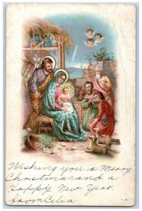 1907 Christmas Baby Jesus And Mary Angels Head Religious Antique Postcard