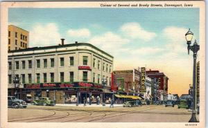 DAVENPORT, IA Iowa  2nd & BRADY STREET SCENE c30s Cars Linen 1940  Postcard