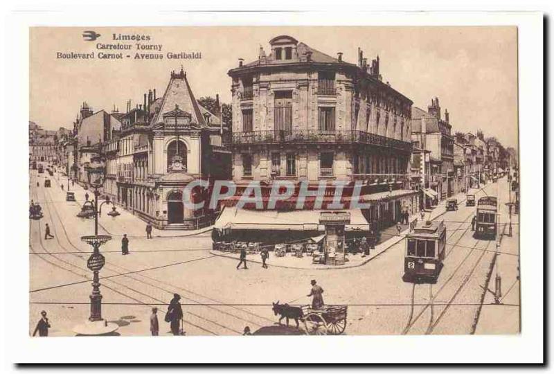 Limoges Vintage Postcard crossroads Tourny Boulevard Carnot Garibaldi Avenue
