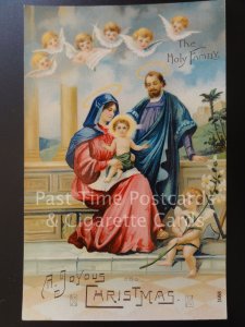 Greetings: 'The Holy Family' A Joyouse Christmas' Old PC - showing cherubs