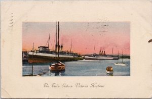 Victoria BC The Twin Sisters Two Ships Steamships Boats Postcard E78 *as is