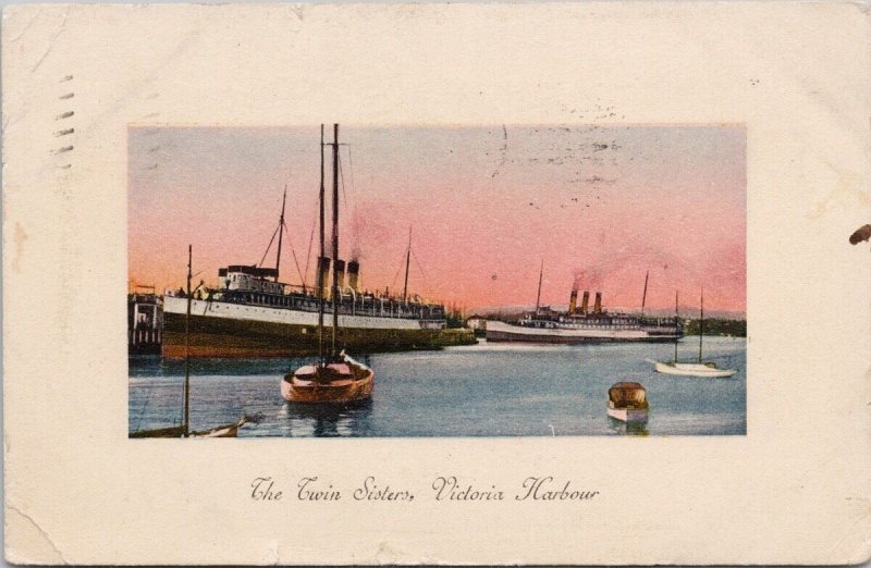 Victoria BC The Twin Sisters Two Ships Steamships Boats Postcard E78 *as is