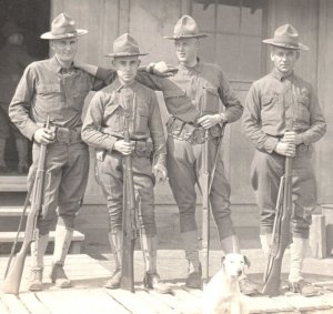 WWI Army Soldiers Dog Rifles Real Photo Postcard RPPC